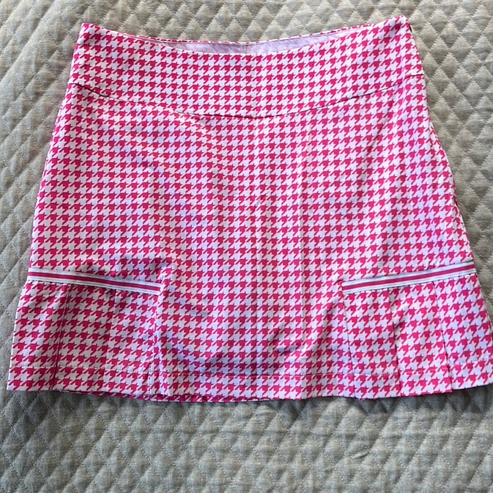 Golftini pink/white houndstooth golf skirt side zip - 4
